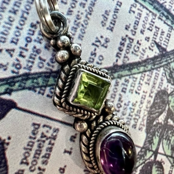Vintage Peridot & Amethyst Pendant Double Braided halo Dotted Unique Design ! - Picture 8 of 16